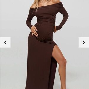 Bumpsuit Off-Shoulder Evening Dress Brown